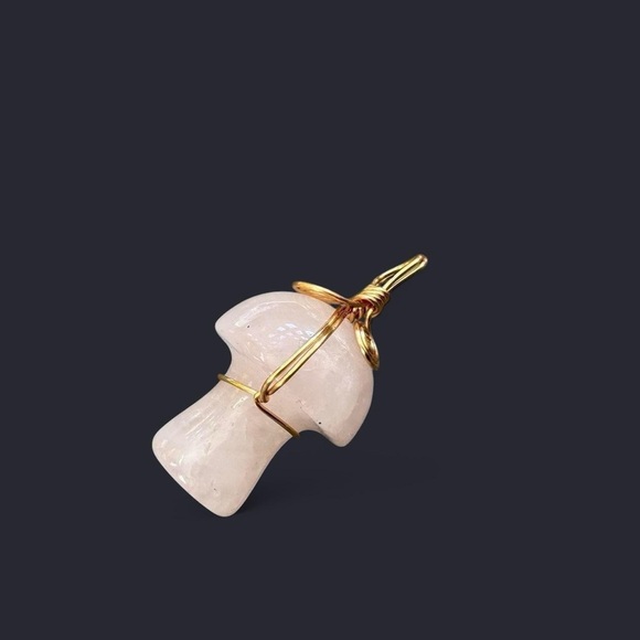 Rose Quartz Wire Wrapped Mushroom Pendant - Picture 4 of 4